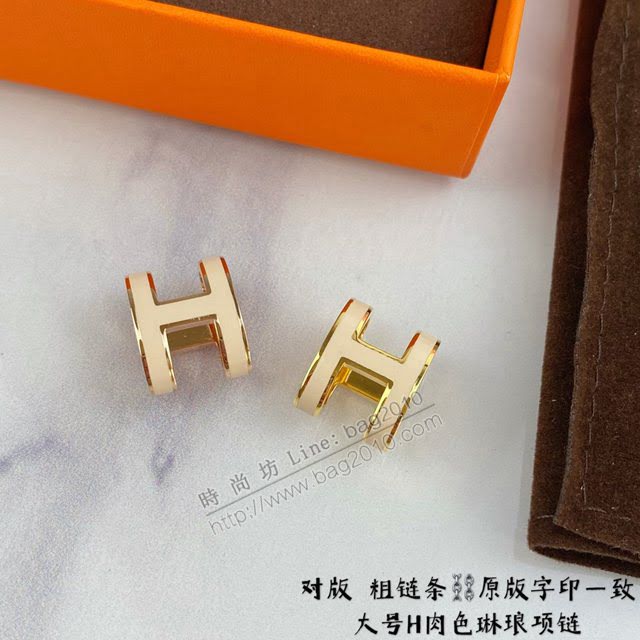 Hermes首飾品 愛馬仕肉色H琳琅大號項鏈 Hermes對版粗鏈條女士項鏈  zgh1530